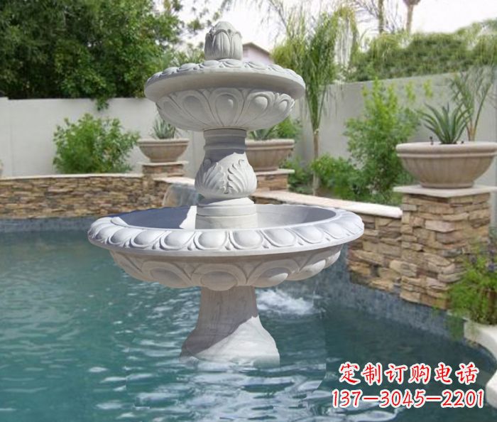 宁夏汉白玉双层喷泉雕塑,精美无比