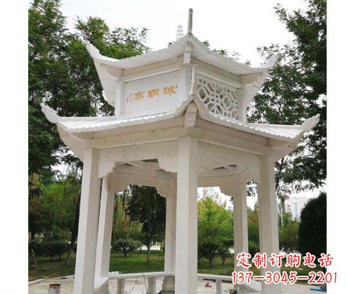 宁夏高雅典雅的汉白玉双层六角凉亭石雕