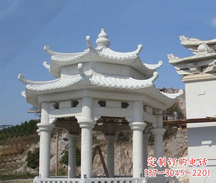 宁夏精美汉白玉双层石凉亭雕塑