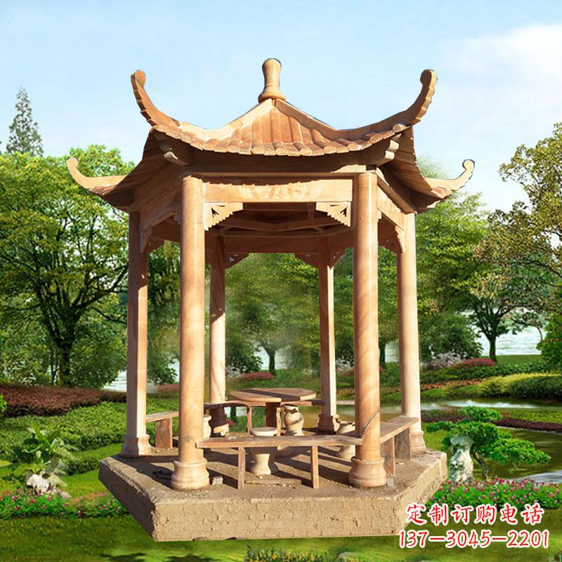 宁夏定制红色大理石凉亭,添精致品质生活