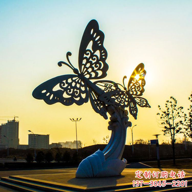 宁夏户外不锈钢城市广场景观蝴蝶雕塑,公园金属昆虫装饰雕塑