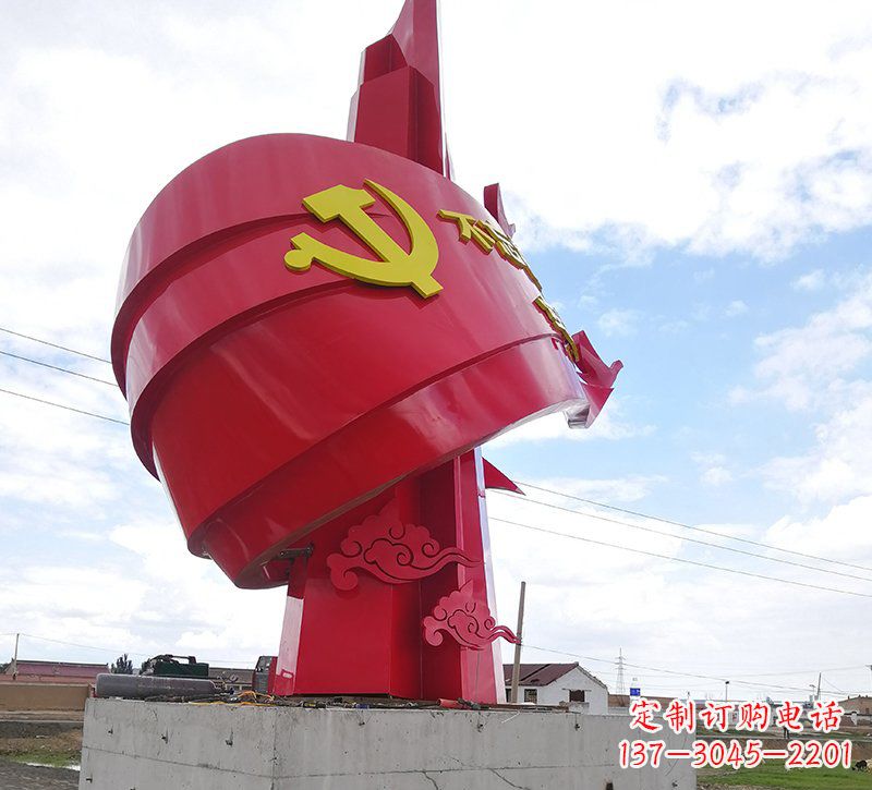 宁夏展现党旗文化的不锈钢党旗雕塑