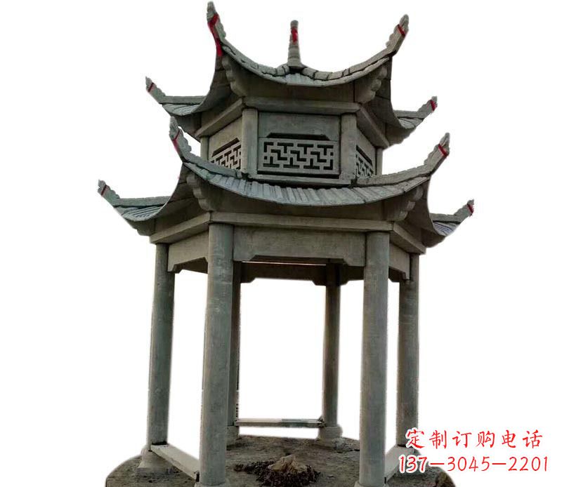 宁夏传统双层六角凉亭石雕