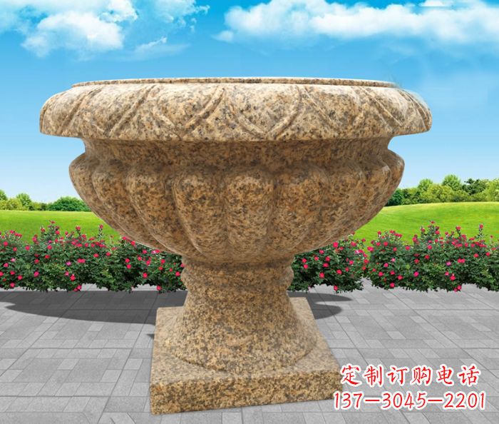 宁夏黄锈石花盆雕塑,精美而经典