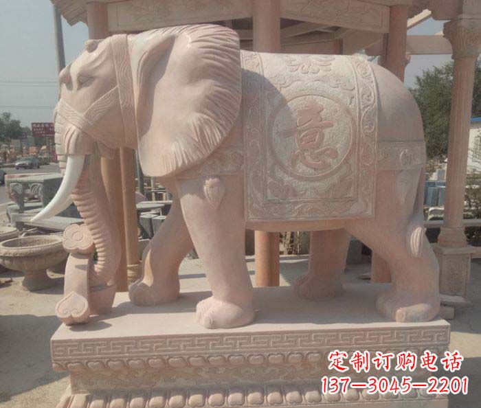宁夏传神雕刻,精美雕塑——吉祥如意大象晚霞红门口石雕