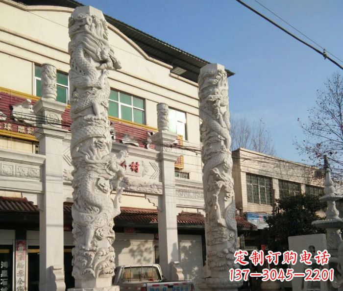 宁夏汇聚古灵神韵的大理石龙柱雕塑