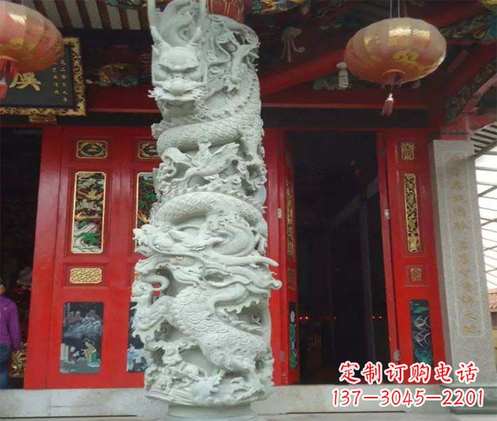 宁夏景区大理石龙柱石雕