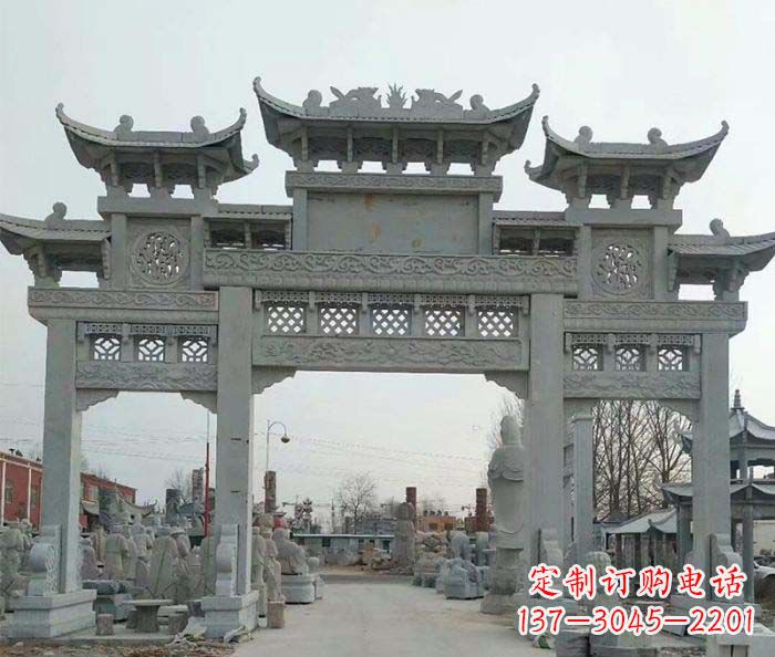 宁夏三门牌坊石雕,精美汉风石雕装饰景区