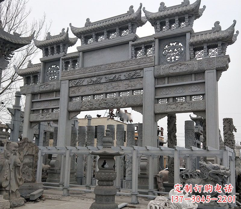 宁夏京中领雕塑:牌坊石雕定制