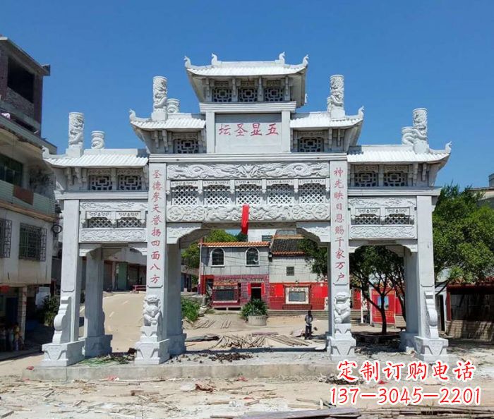 宁夏中领雕塑-三门牌坊石雕