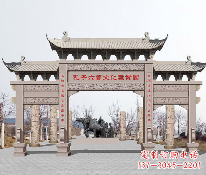 宁夏景区三门石雕牌坊-高质美观可靠的雕塑装置