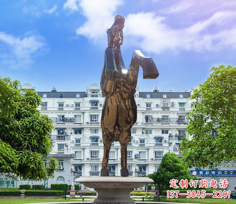 宁夏镜面城市经典不锈钢奔马塑像