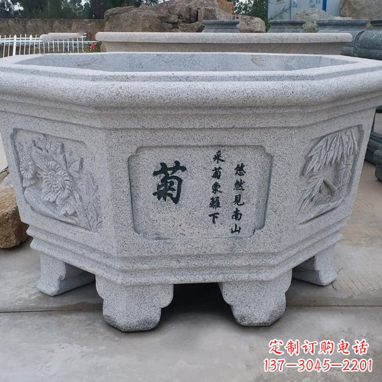 宁夏菊花-中式砂岩花盆雕塑