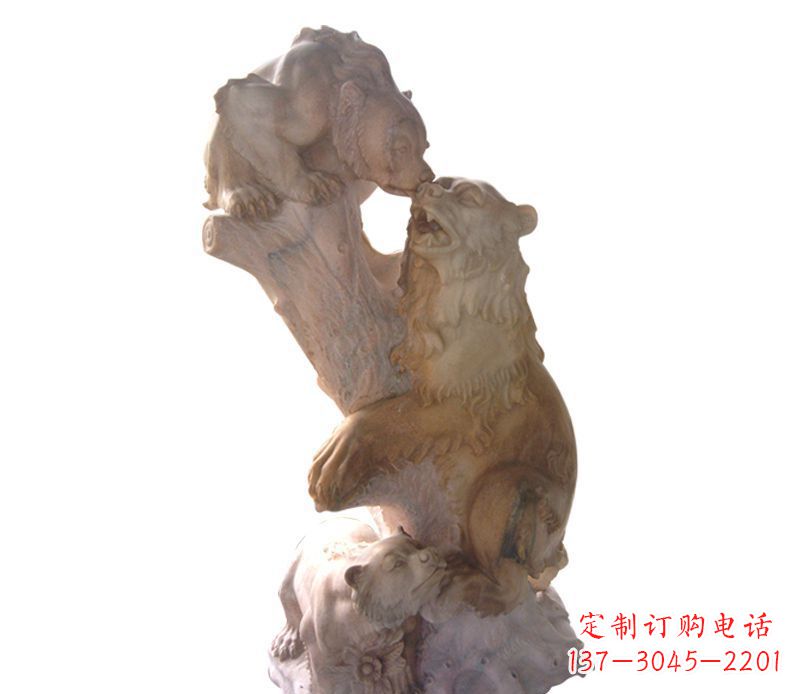 宁夏母子狗熊石雕公园动物雕塑
