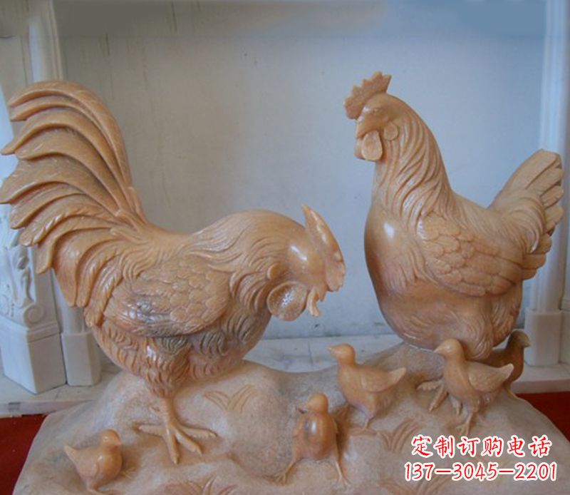 宁夏中领雕塑--精致石雕母子鸡动物雕塑