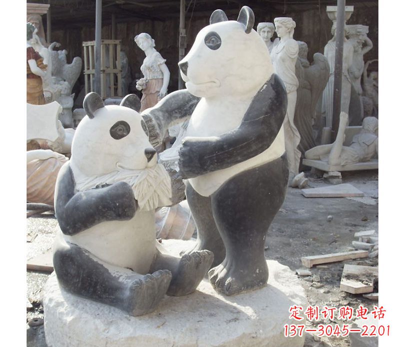 宁夏母子熊猫石雕,传达真挚的亲情