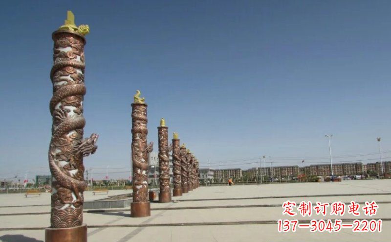 宁夏盘龙柱广场柱子铜雕