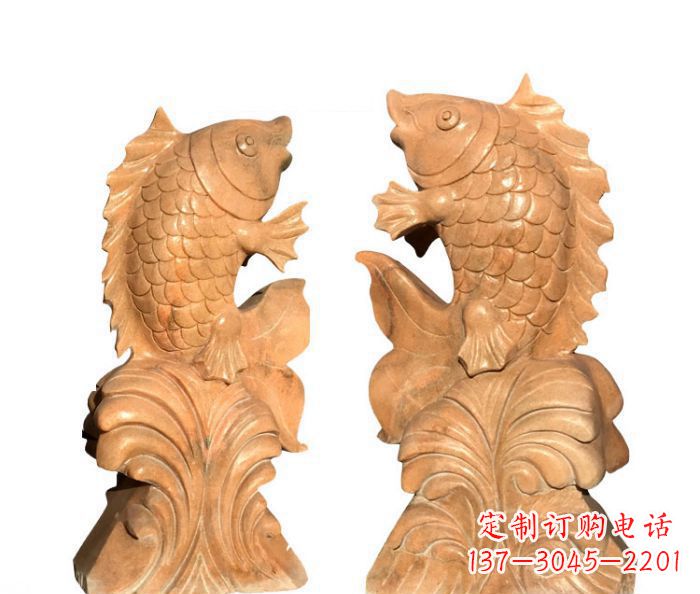 宁夏中领雕塑:精美的鲤鱼喷水晚霞红石雕
