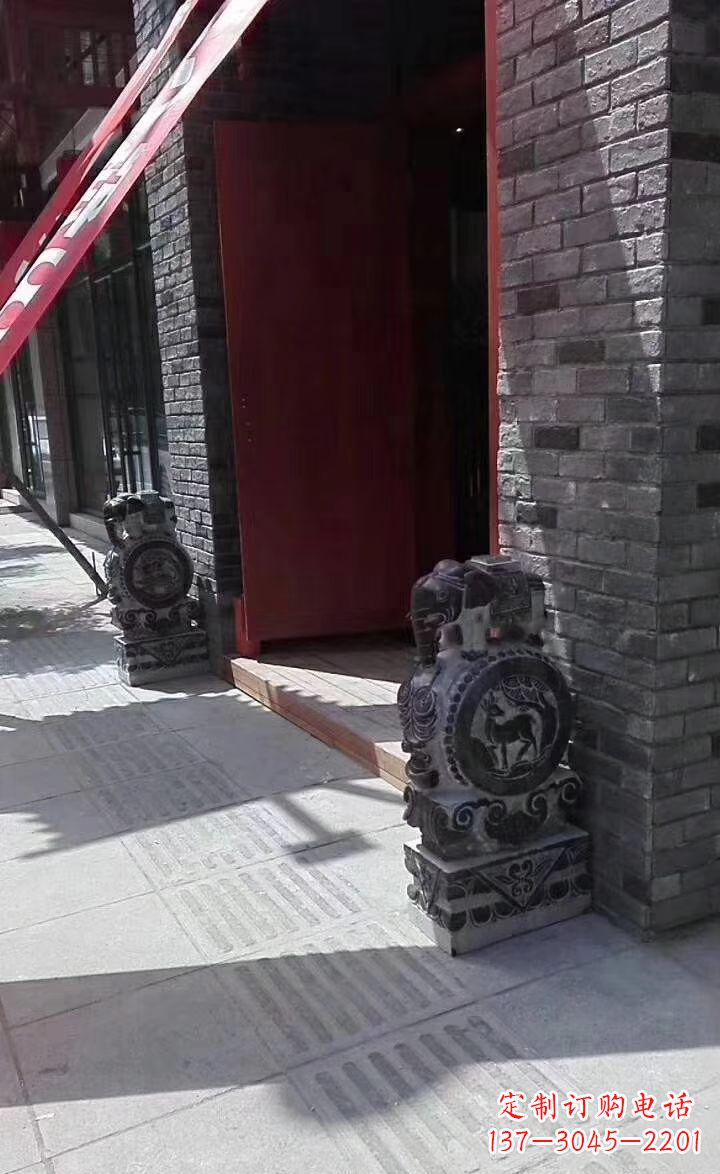 宁夏青石雕刻大象门墩抱鼓石