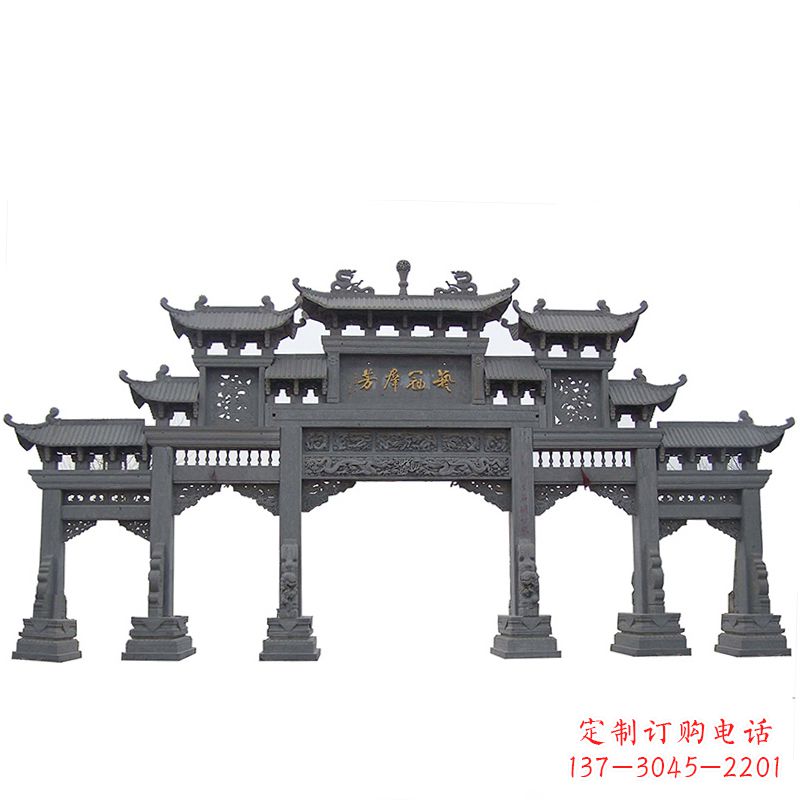 宁夏传承千年历史青石仿古五门石雕牌楼