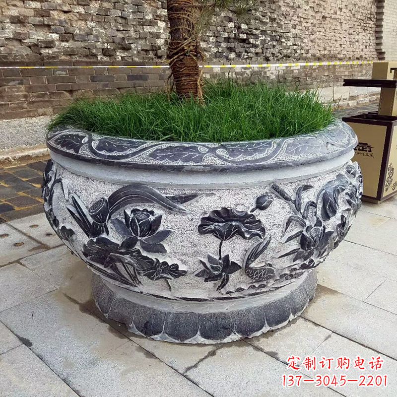 宁夏青石仿古风格的花盆雕塑