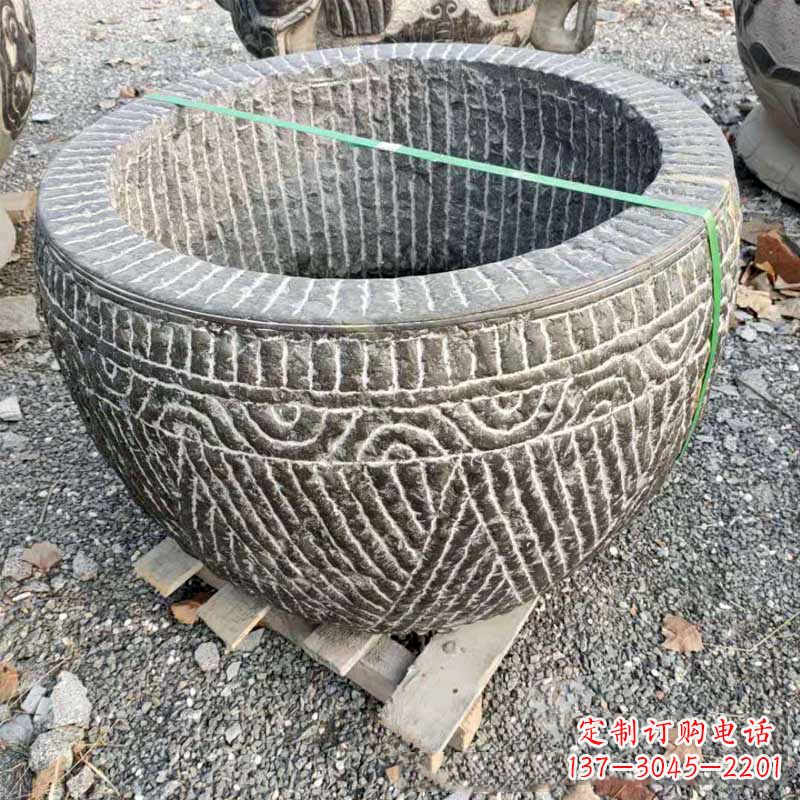 宁夏精美青石莲花水缸雕塑