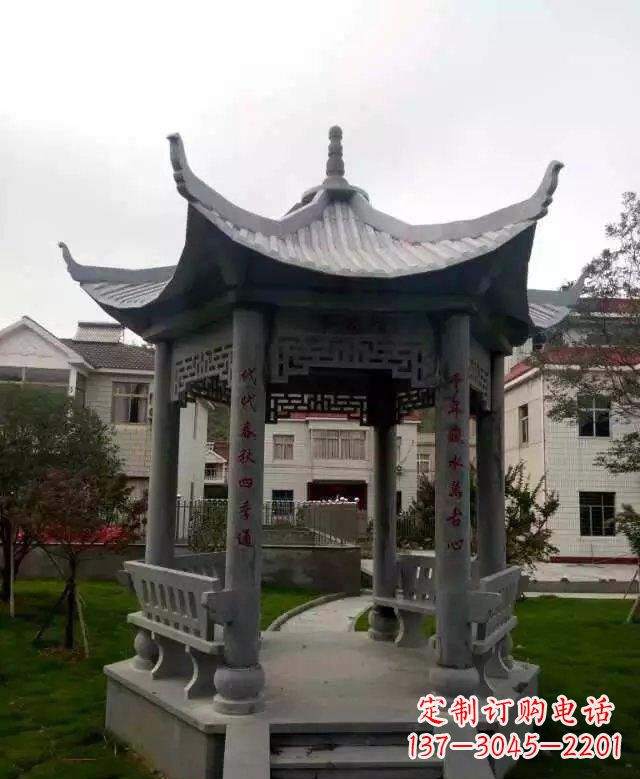 宁夏精美绝伦青石六角凉亭雕塑