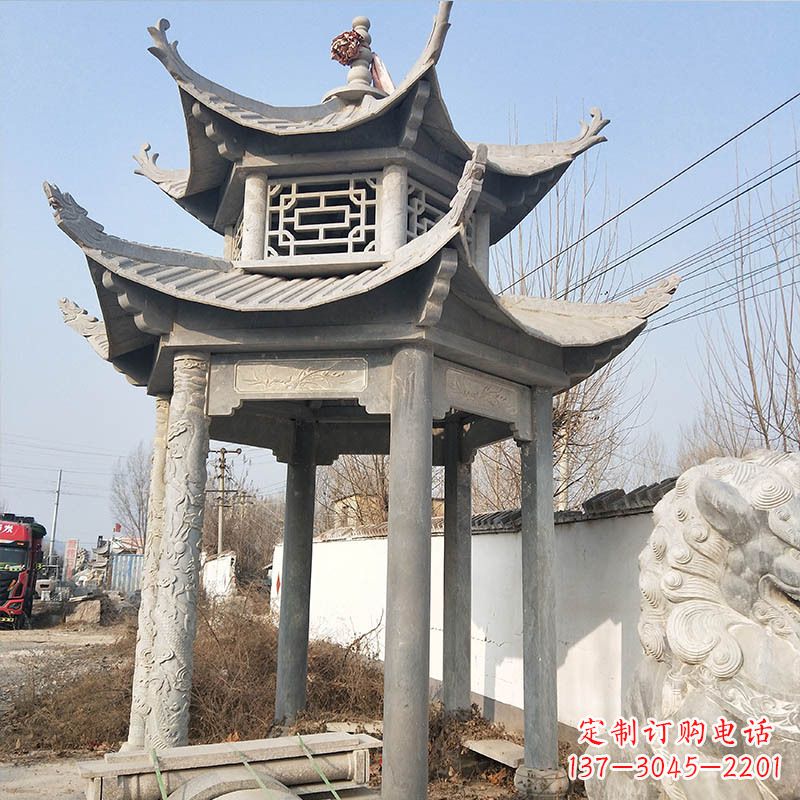 宁夏典雅精美的青石六角石凉亭雕塑