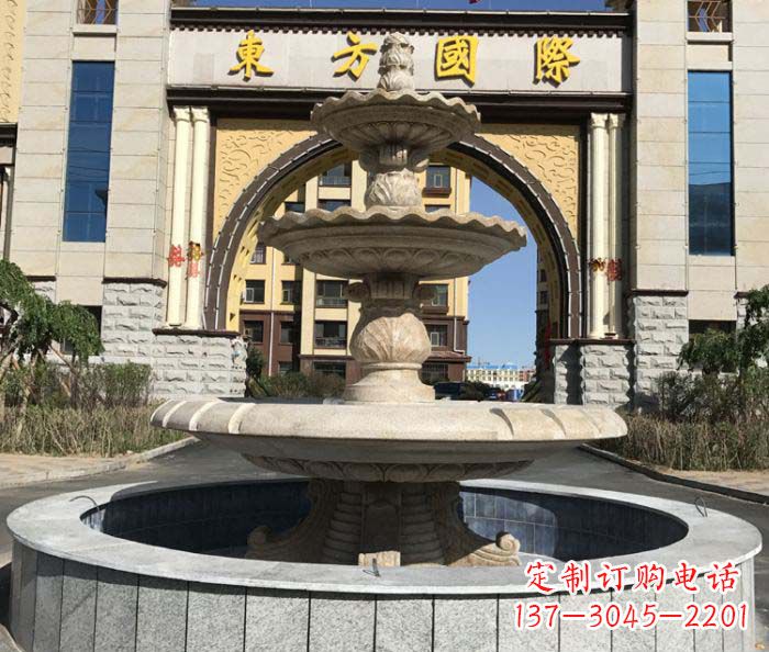 宁夏三层欧式喷泉石雕,为小区增添质感