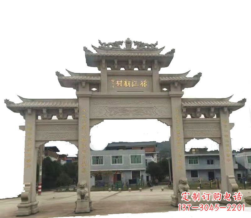 宁夏三门牌坊仿古石雕，雕刻精美传承传统