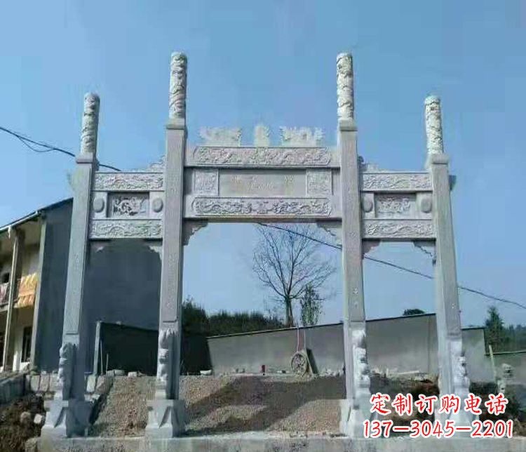 宁夏三门仿古牌坊石雕,精致雕刻典雅之美