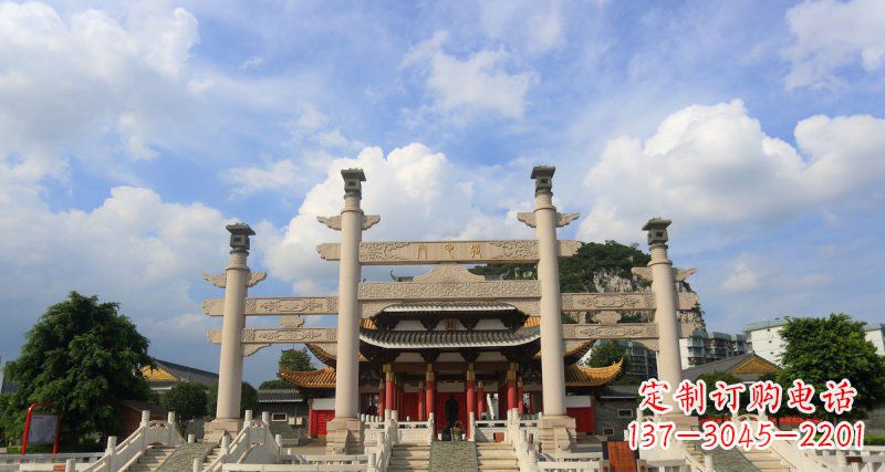 宁夏三门牌坊雕塑,精美简易的石头艺术