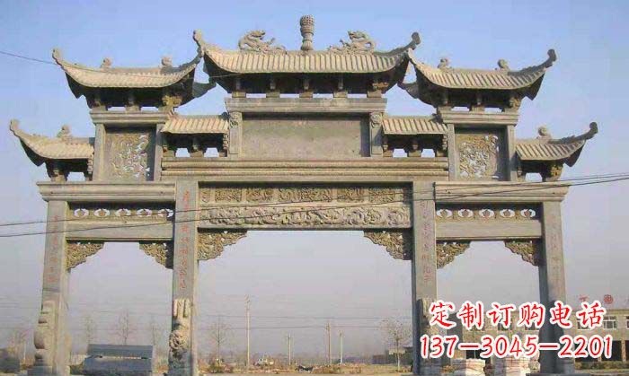 宁夏特色街角石雕牌坊精致典雅的装点