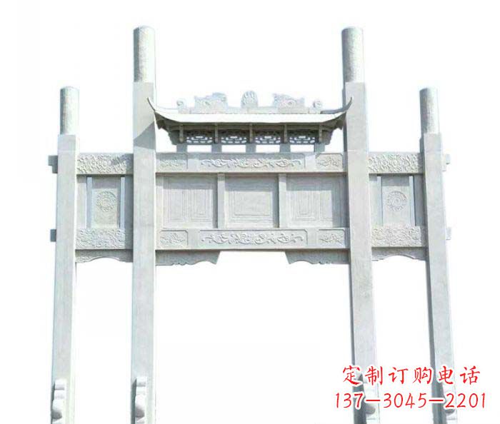 宁夏三门石雕牌坊定制精美牌坊雕塑