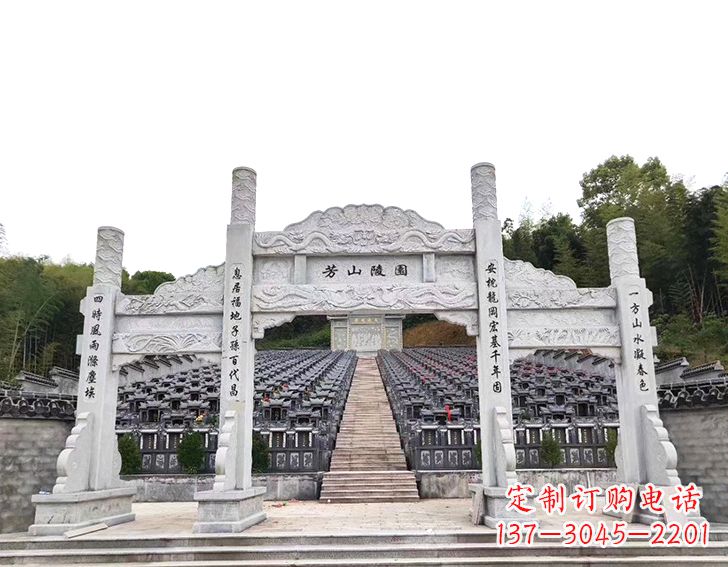 宁夏精致雕刻的三门石牌坊雕塑