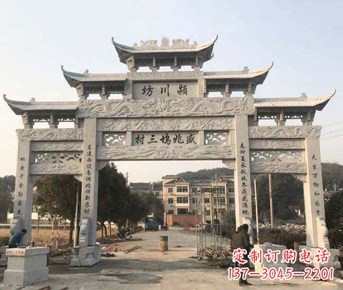 宁夏三门五楼大理石牌坊石雕