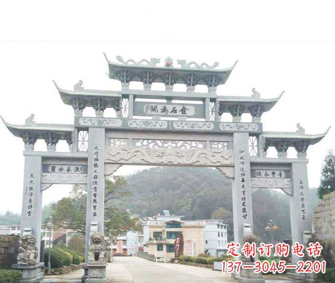 宁夏三门五楼石牌坊石雕——精美精致的多层次雕刻