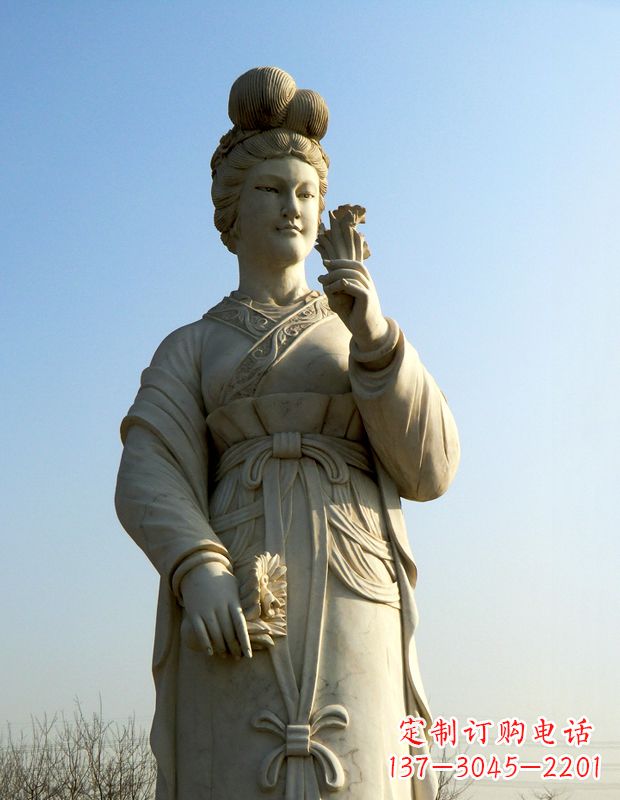 宁夏十二花神之十二月水仙花梁玉清汉白玉古代美女雕像