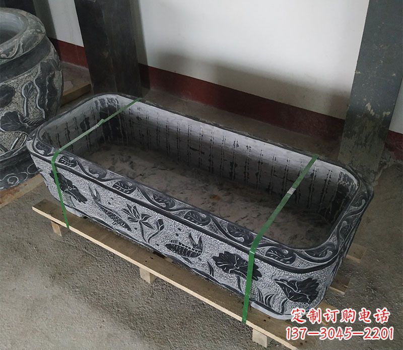 宁夏石浮雕鱼缸仿古鱼缸石雕