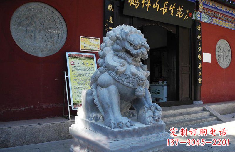 宁夏石狮子寺庙门口石雕