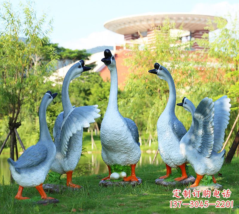 宁夏树脂工艺品玻璃钢雕塑商场美陈户外园林景观装饰品仿真动物鹅摆件