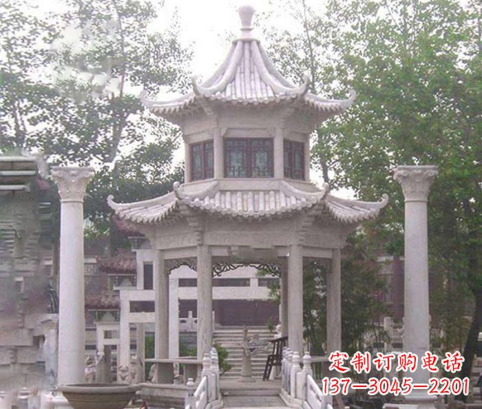 宁夏双层仿古凉亭石雕 (3)