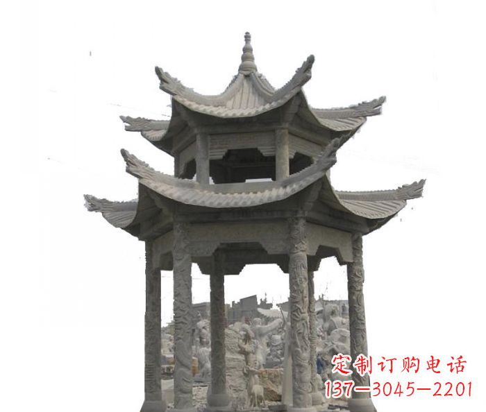 宁夏双层仿古石雕凉亭 (2)