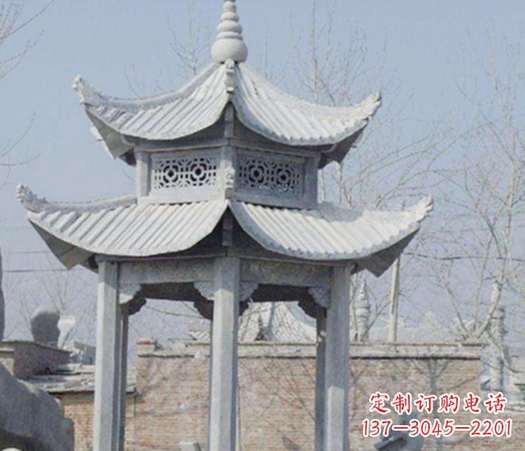 宁夏双层仿古六角凉亭石雕