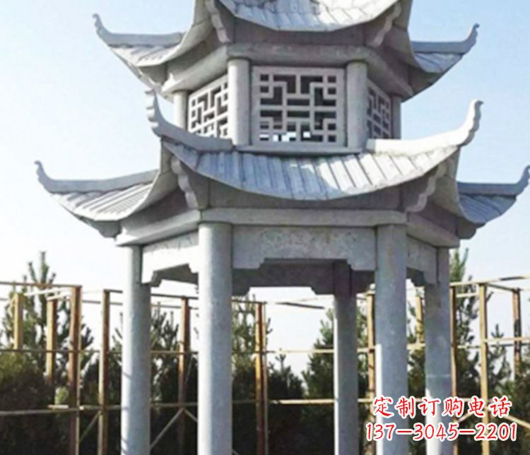 宁夏双层仿古石凉亭石雕_2