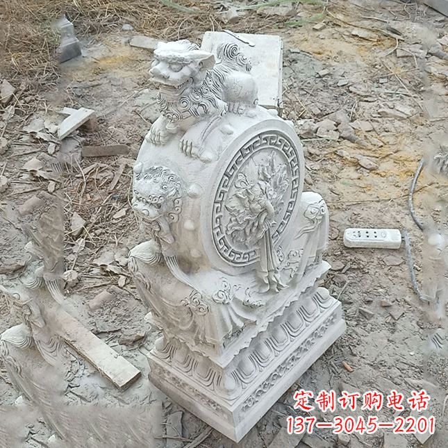 宁夏双龙石雕门墩汉白玉狮子头
