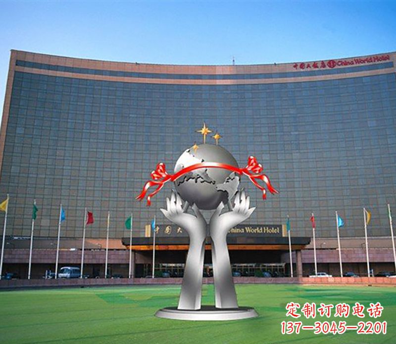 宁夏双手捧地球校园不锈钢雕塑