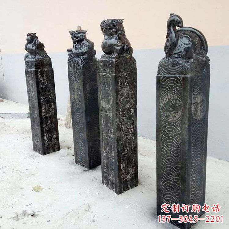 宁夏四方神兽青石仿古栓马柱