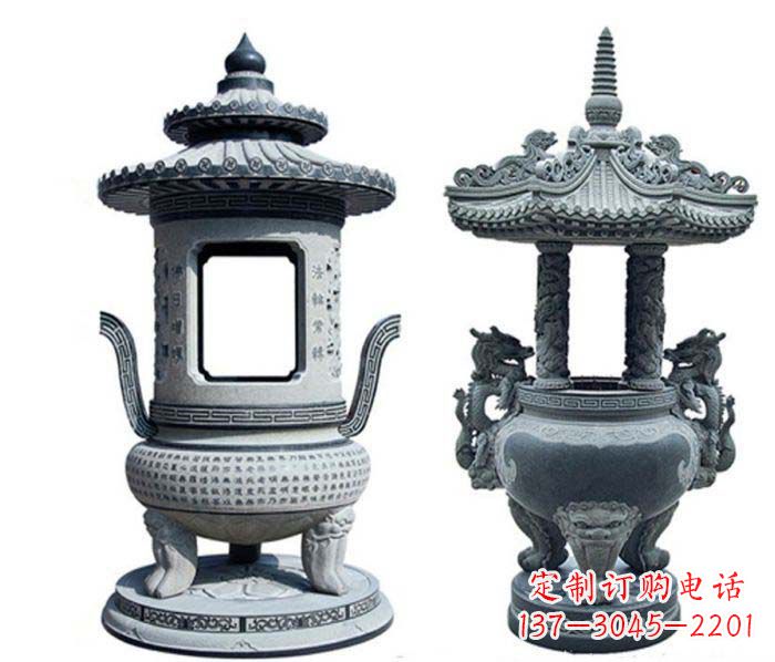 宁夏寺庙景观仿古香炉石雕