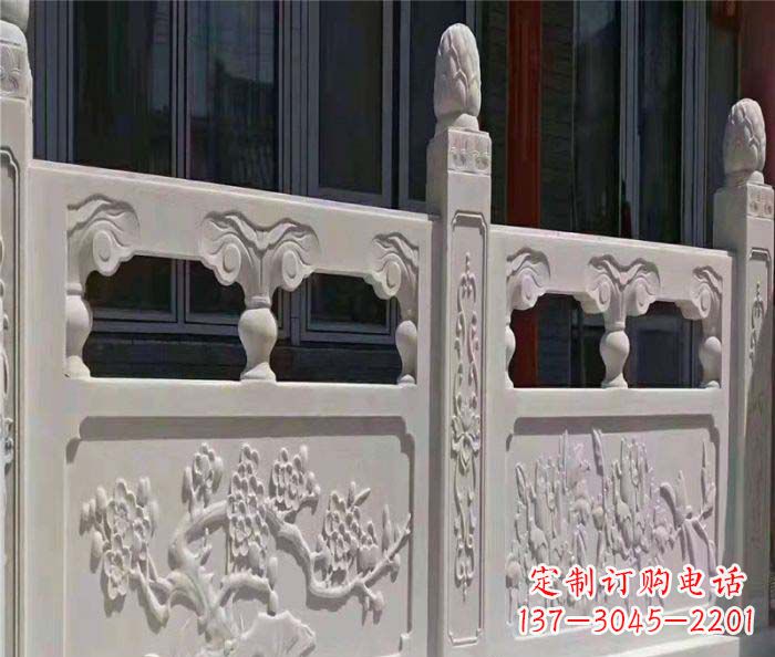 宁夏寺庙景观汉白玉石浮雕栏板 (2)